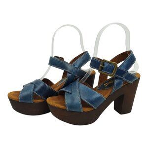 Sbicca Vintage Collection Platform Sandals Womens US 6.5 EU 37 Blue Chunky Heel